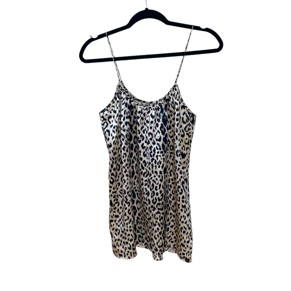 SCOOP NYC BEACH Silk Leopard Print Sleeveless Blouse Tan Black M